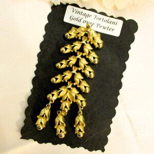 Vintage TORTOLANI Floral Hinged Brooch: 24K Gold Plated Dangle Rosebud Pin